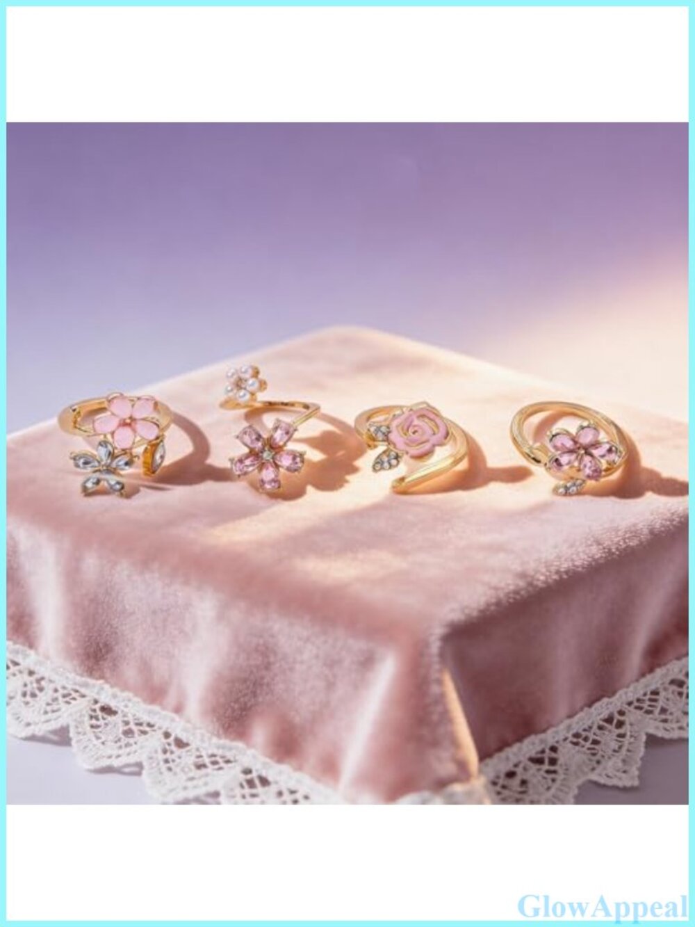 Stackable Flower Ring Set Rhinestone Pearl Floral Stacking Rings Jewelry Gift - Picture 4 of 6